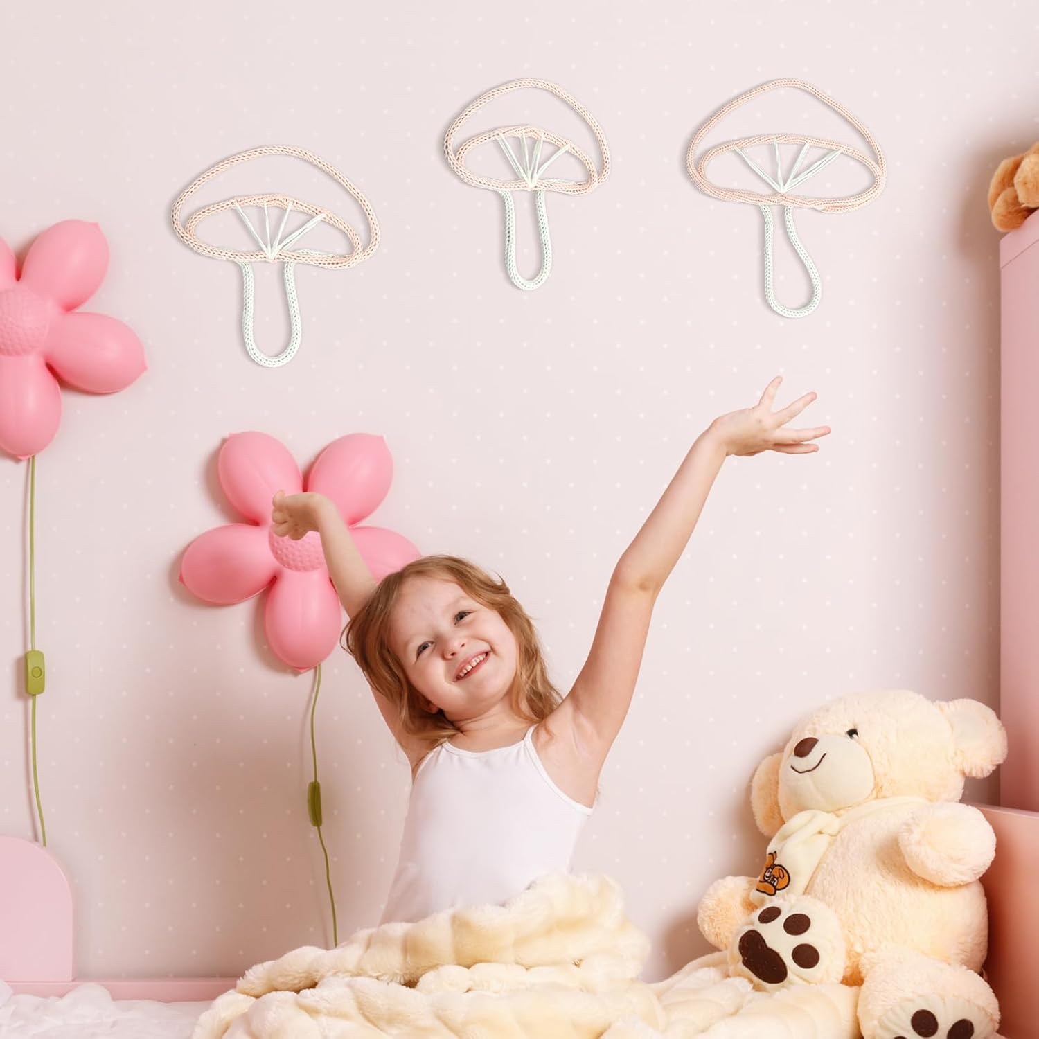 RattanView 3 Pcs Pink Mushroom Wall Decorations