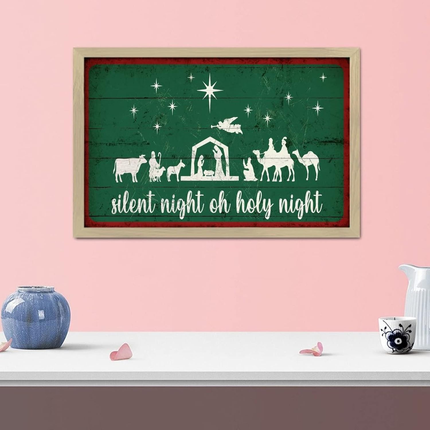 Merry Christmas Wall Art Decor Framed Wooden Sign 8x12in
