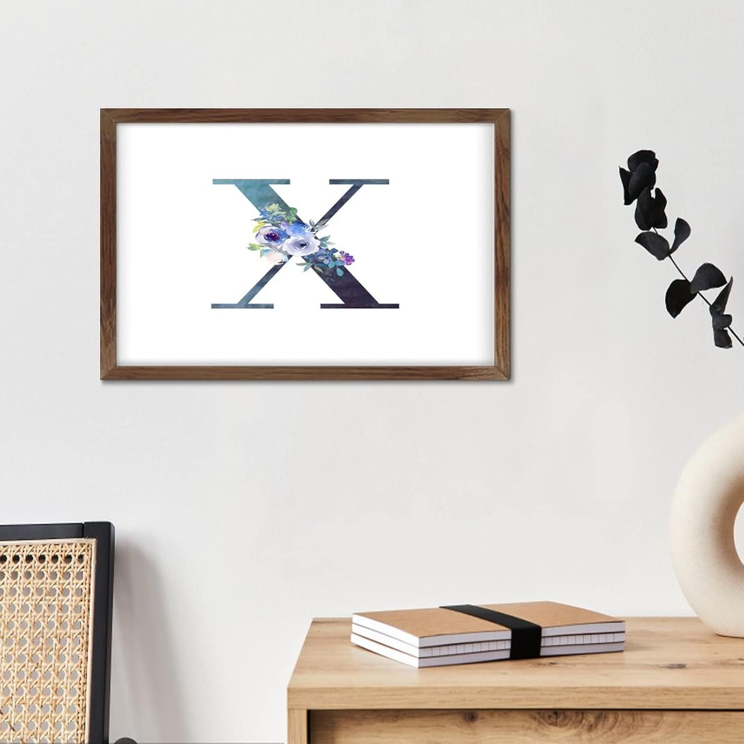 Initial Letter X Blue Monogram Wood Framed Sign Wall Decor