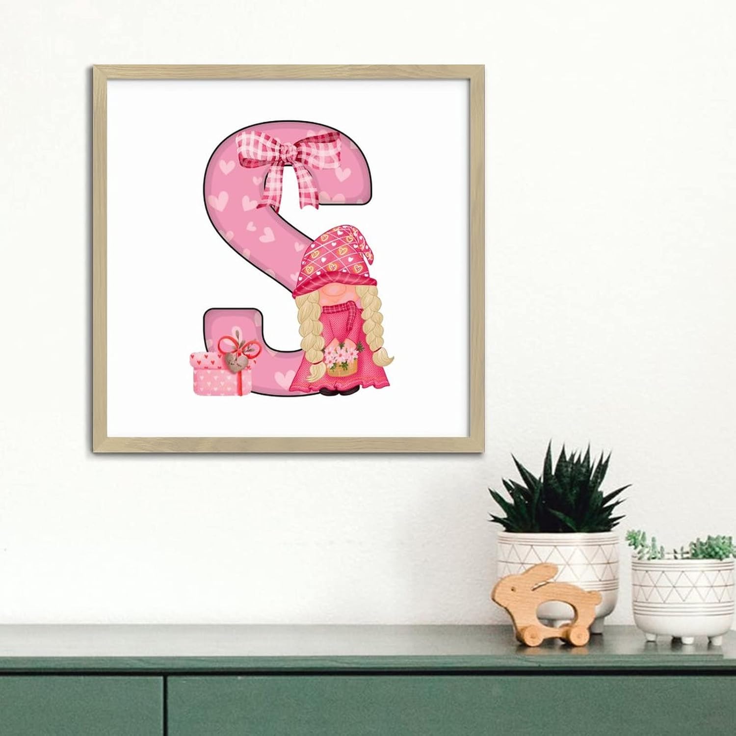 Personalized Wood Framed Sign Valentines Day Gnomes Initial Letter S