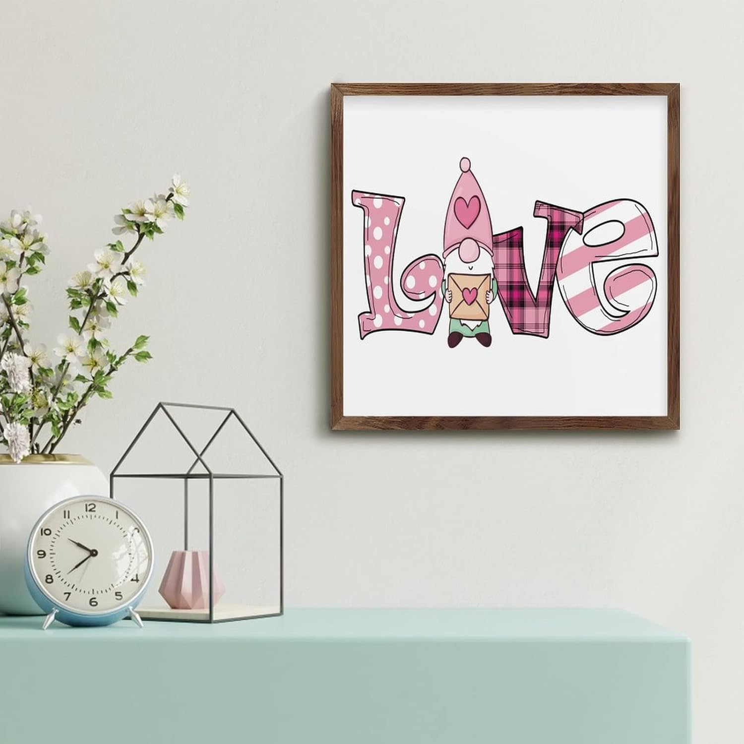 Valentine Gnome Love Letter Framed Wood Sign Home Decor
