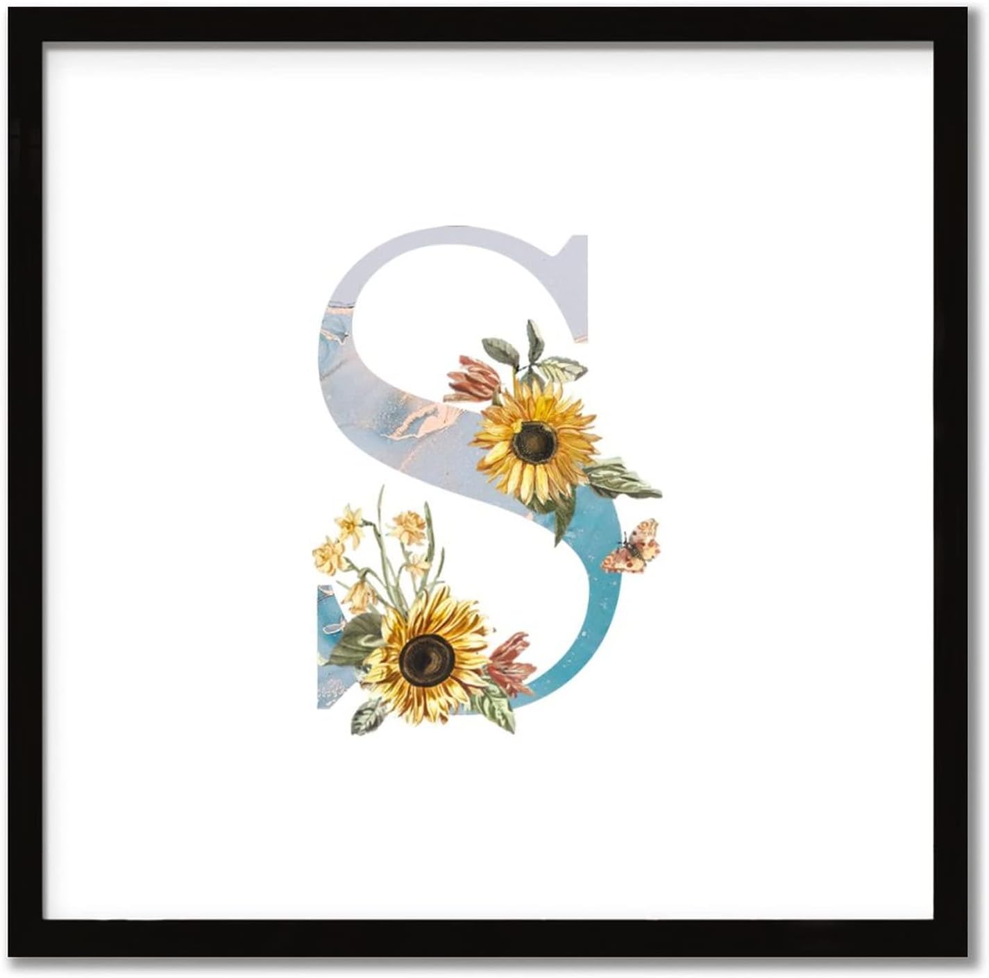 Sunflower Marble Initial Letter S Wood Sign Wall Art