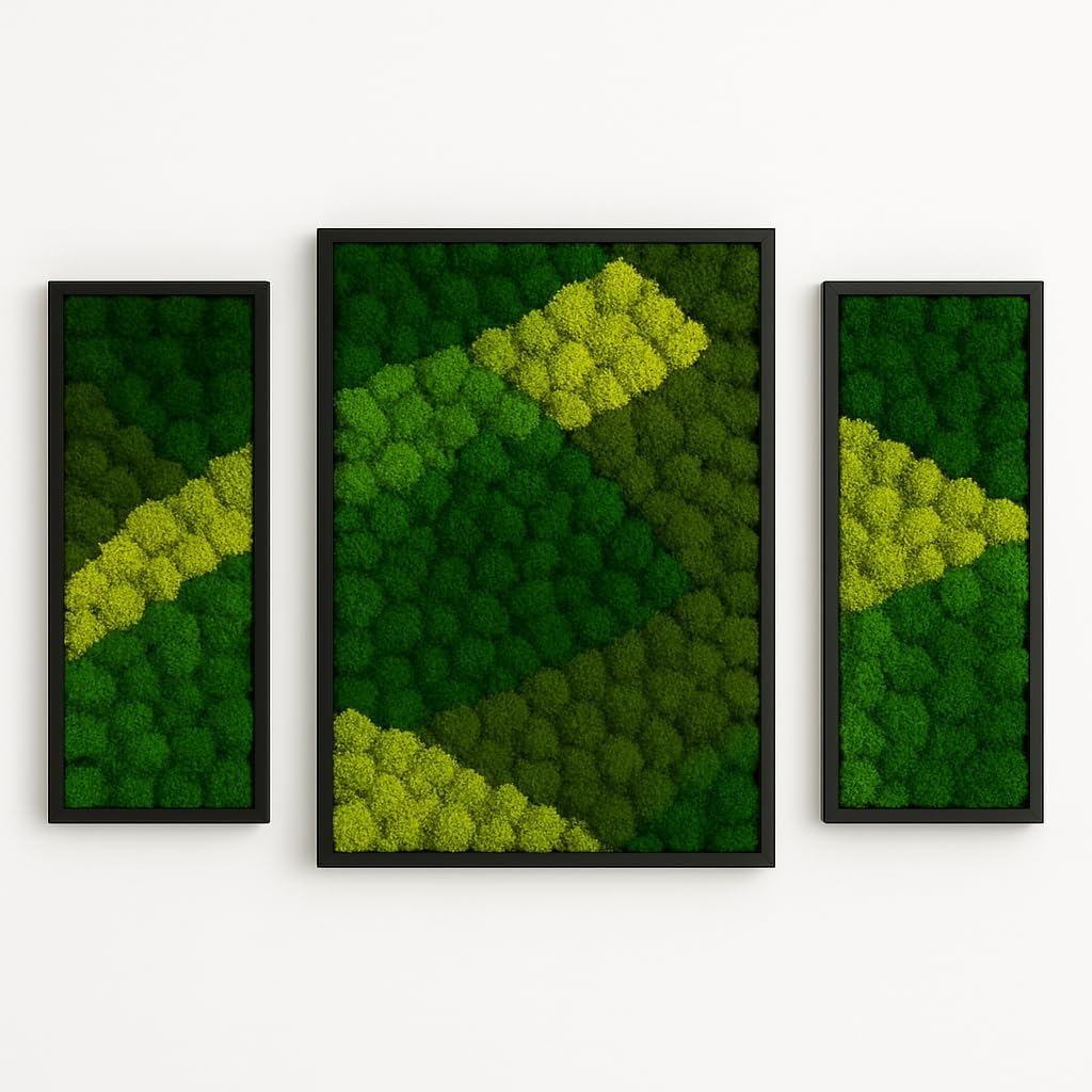 Lagom Green Wall Art Moss Set of 3 Black Frame