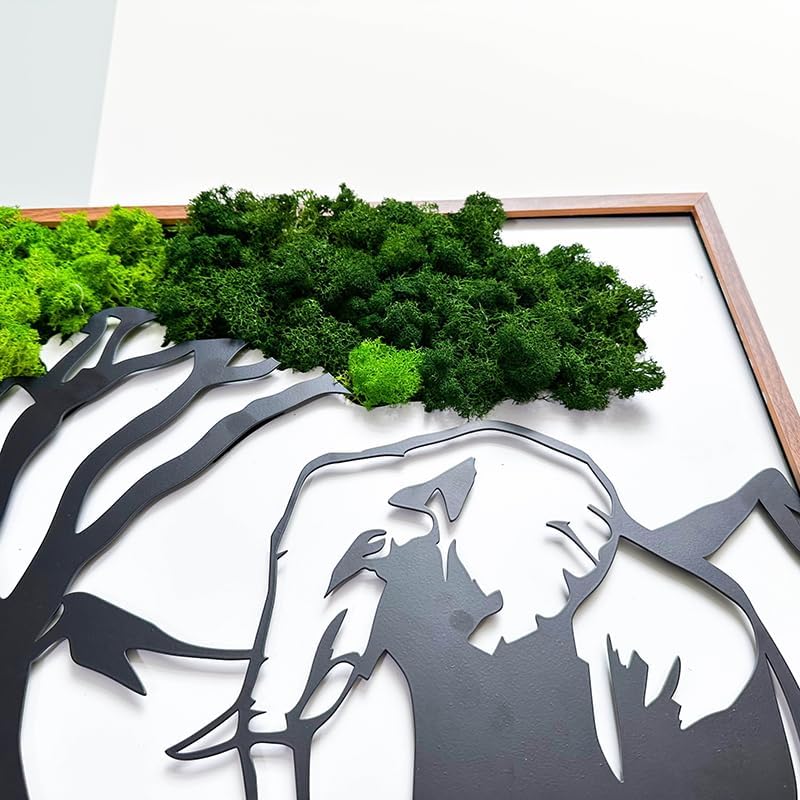 ETICIAN Metal Art Elephant Wall Decor with Moss