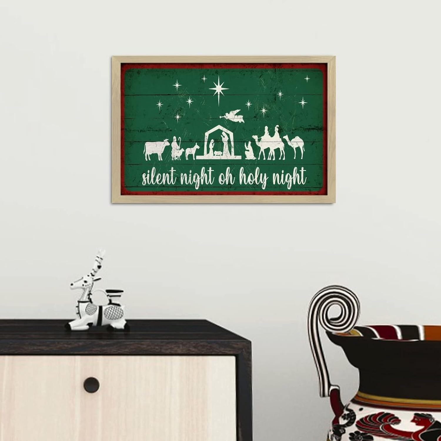 Merry Christmas Wall Art Decor Framed Wooden Sign 8x12in