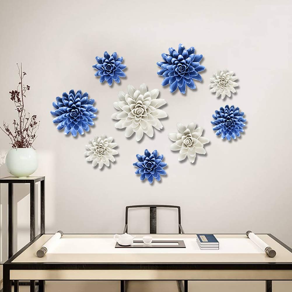 Peony Ceramic Flower Wall Decor Blue 3D