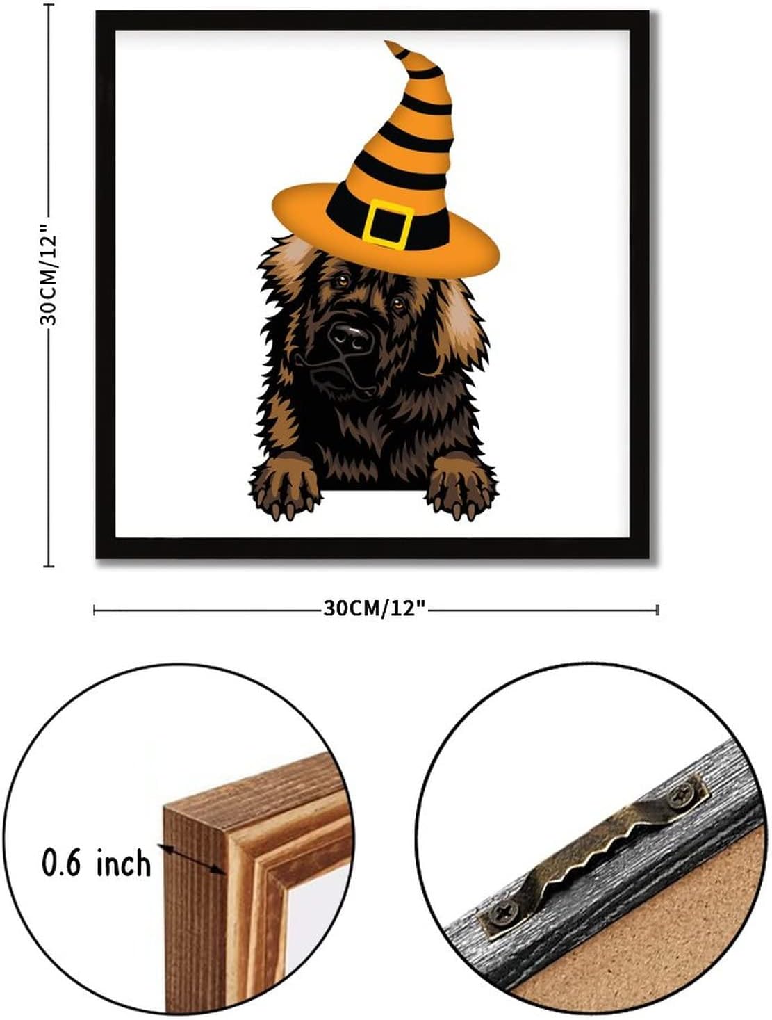 Halloween Decor Framed Wood Sign with Witch Hat