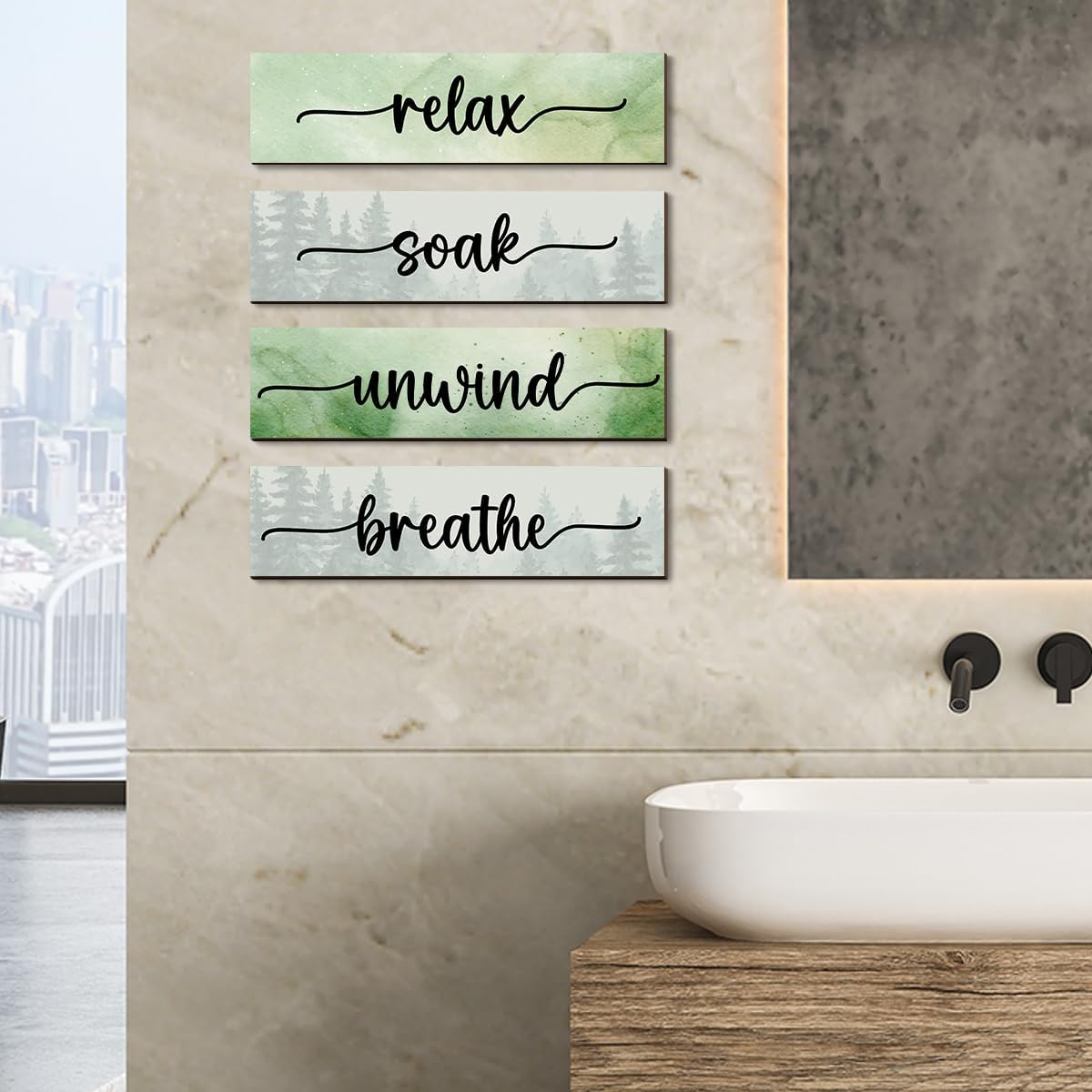 4PCS Relax Soak Unwind Wooden Decor Sign
