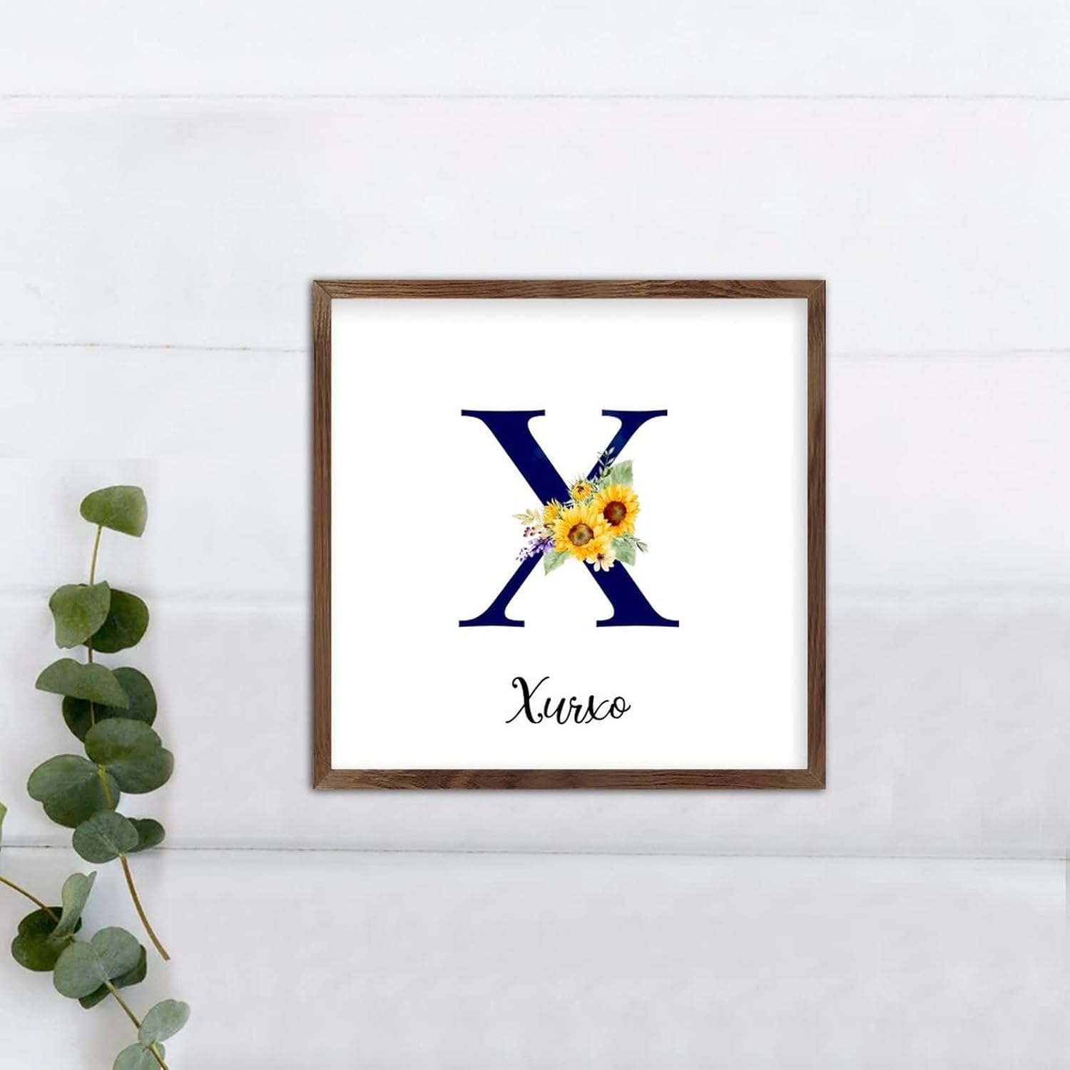 Funlucy Personalized Name Sunflower Monogram Letter X Framed Wooden Sign