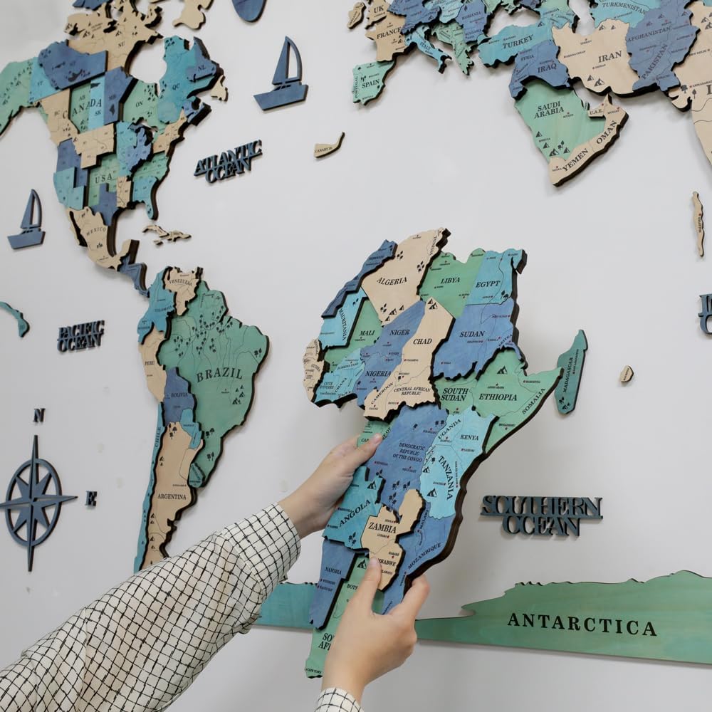 3D Wooden World Map Wall Art Decor Green XL