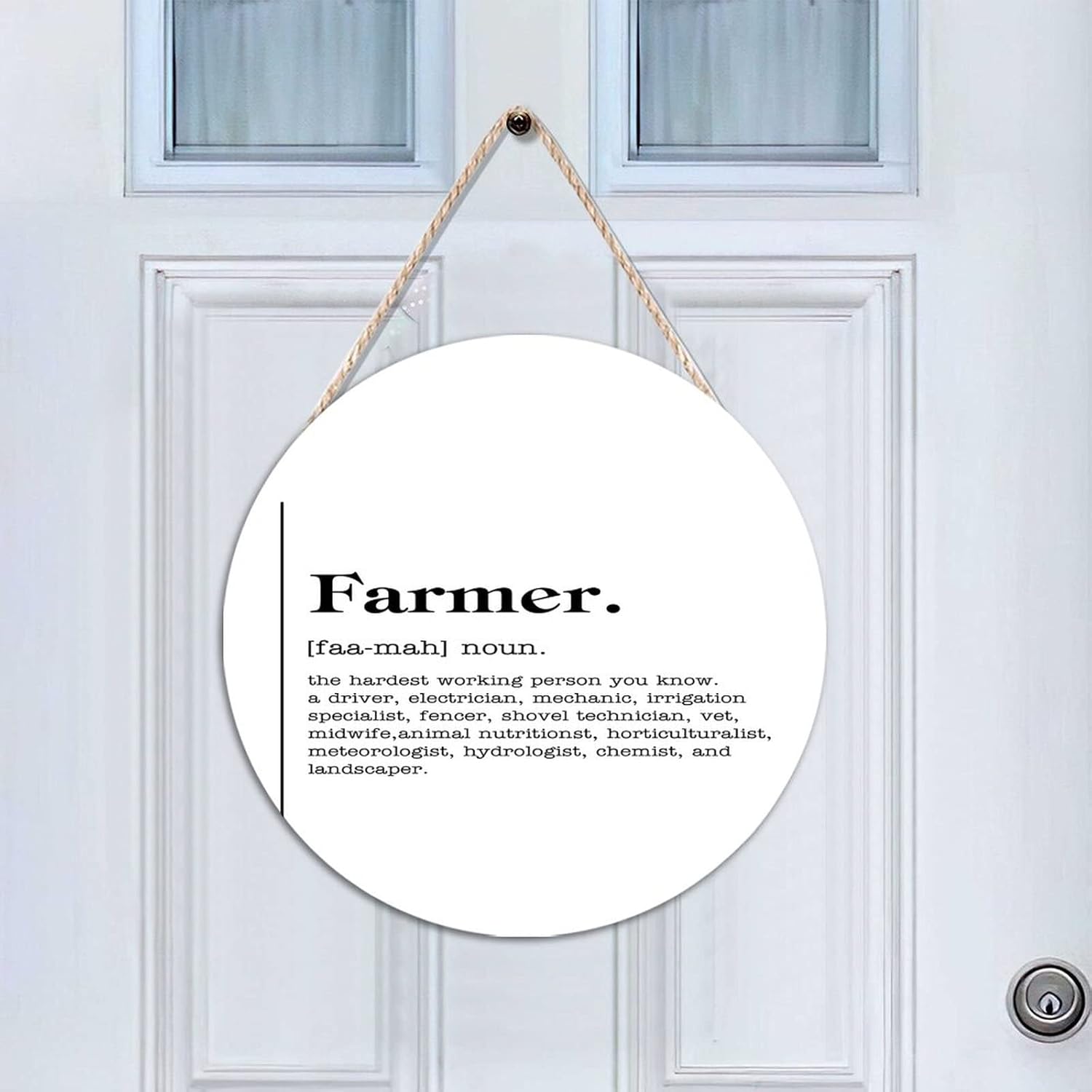 Farmer Definition Round Wooden Door Hanger Wall Decor