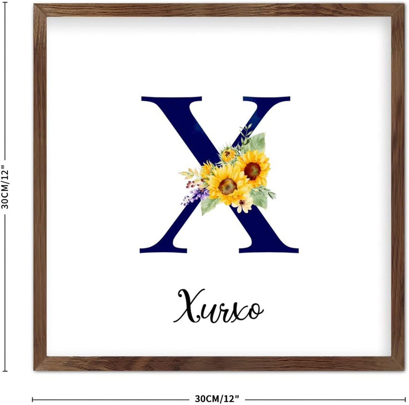 Funlucy Personalized Name Sunflower Monogram Letter X Framed Wooden Sign