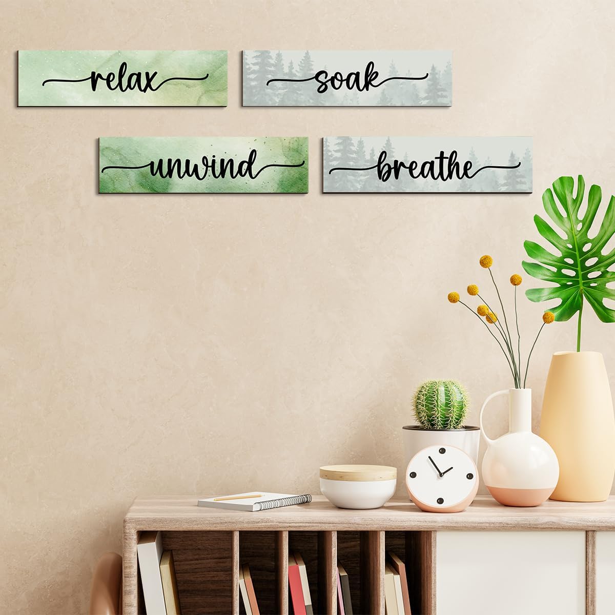 4PCS Relax Soak Unwind Wooden Decor Sign