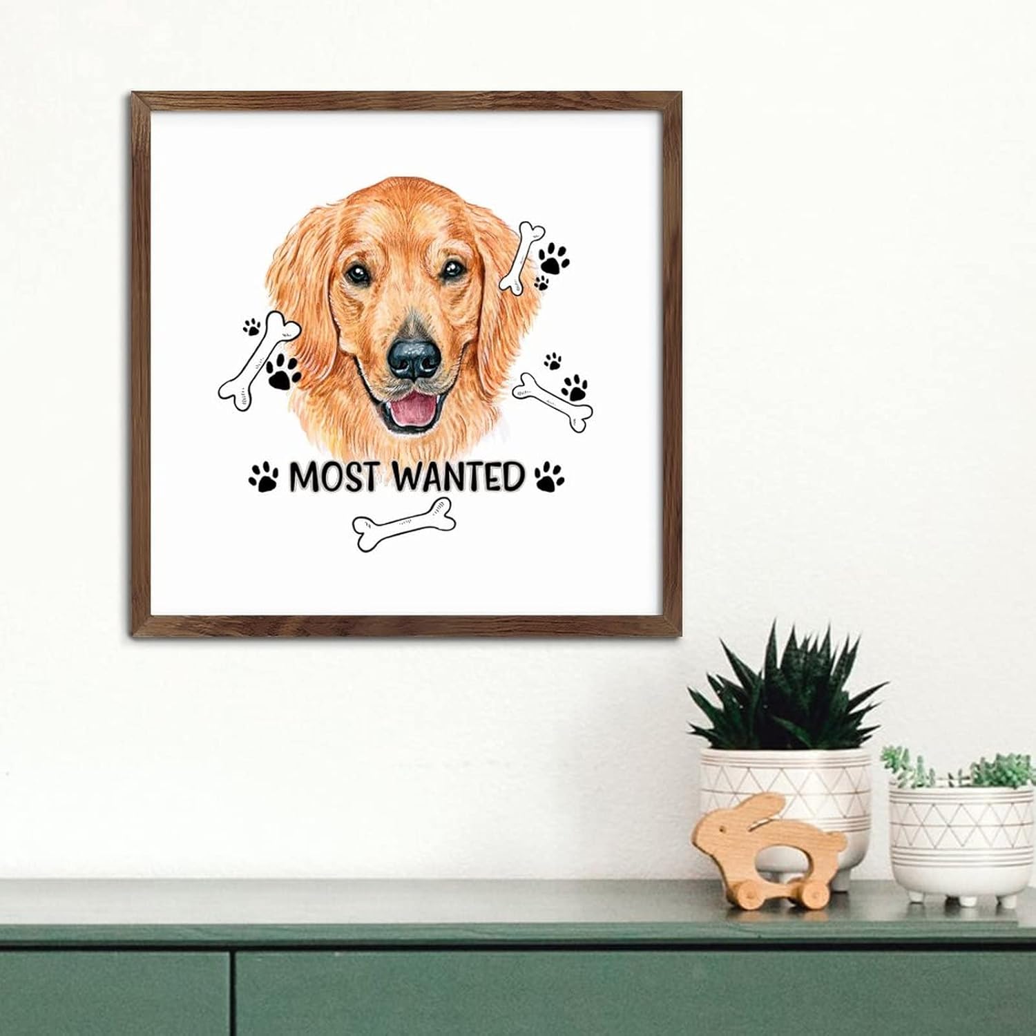 Pet Dog Sign Framed Wood Decor Wall Art 12x12in