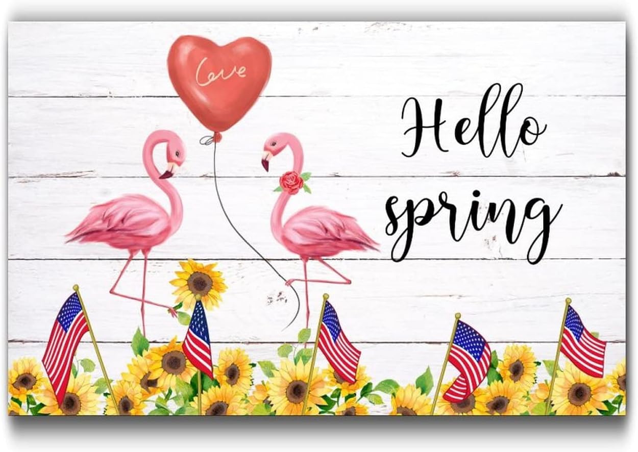 Wooden Flamingo Happy Life Sunflower Wall Hanging