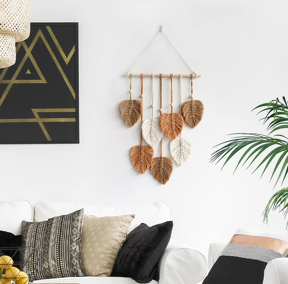 Macrame Wall Hanging with Colorful Leaf Tassels