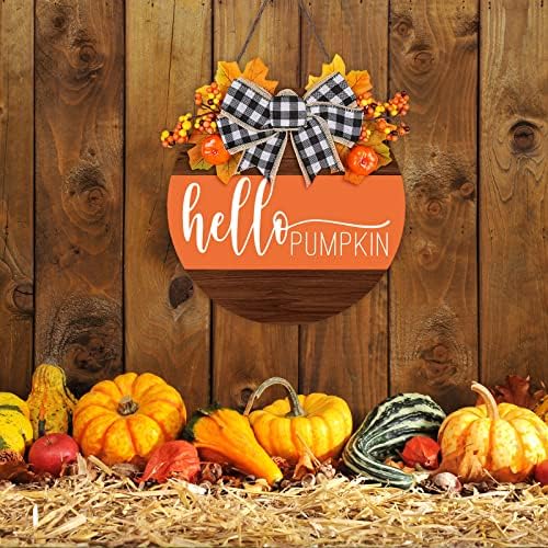 Whaline Fall Thanksgiving Welcome Wooden Sign with Bow and Berries