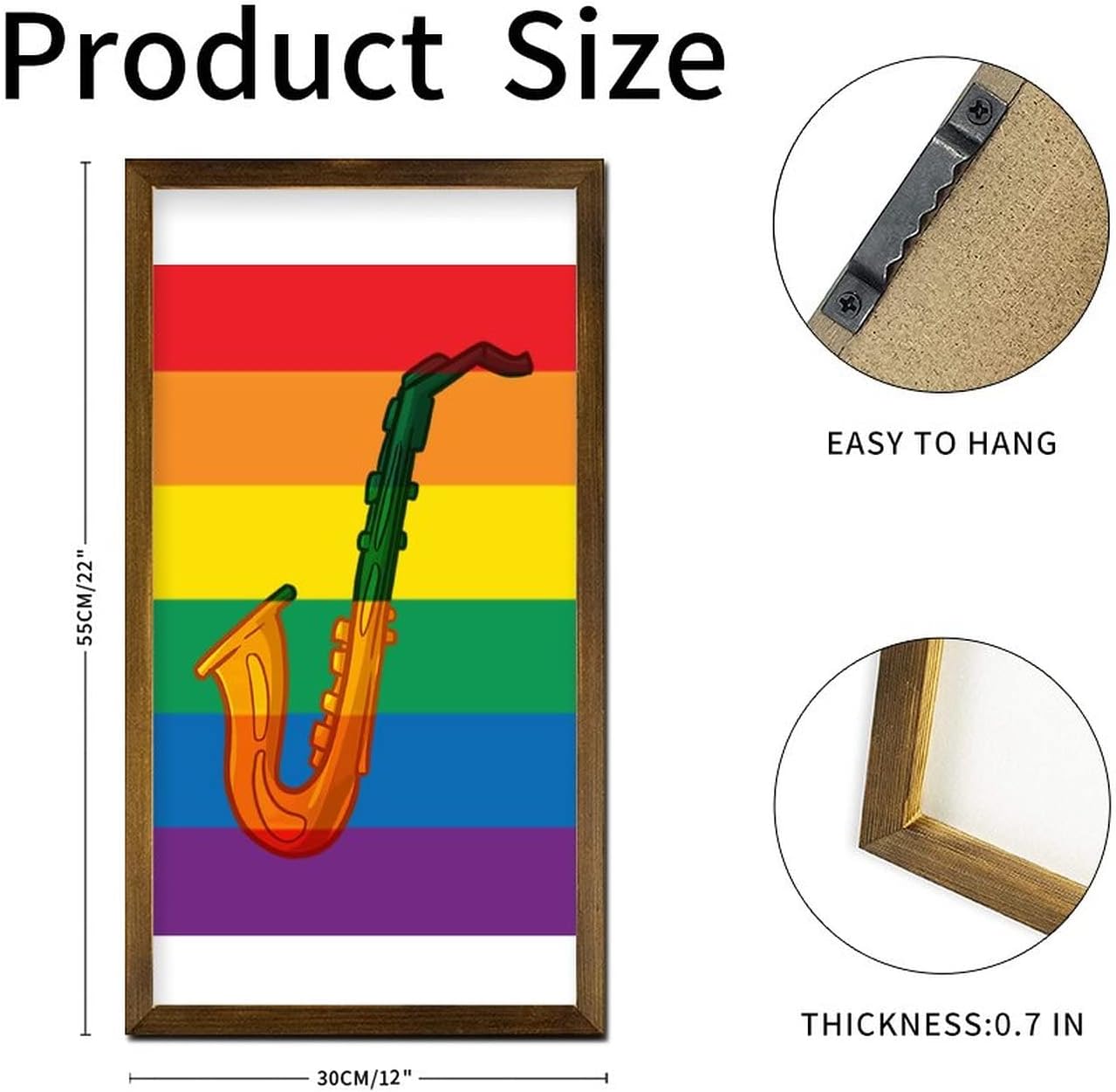 Rainbow Saxophone Wood Framed Wall Sign 22x12 In