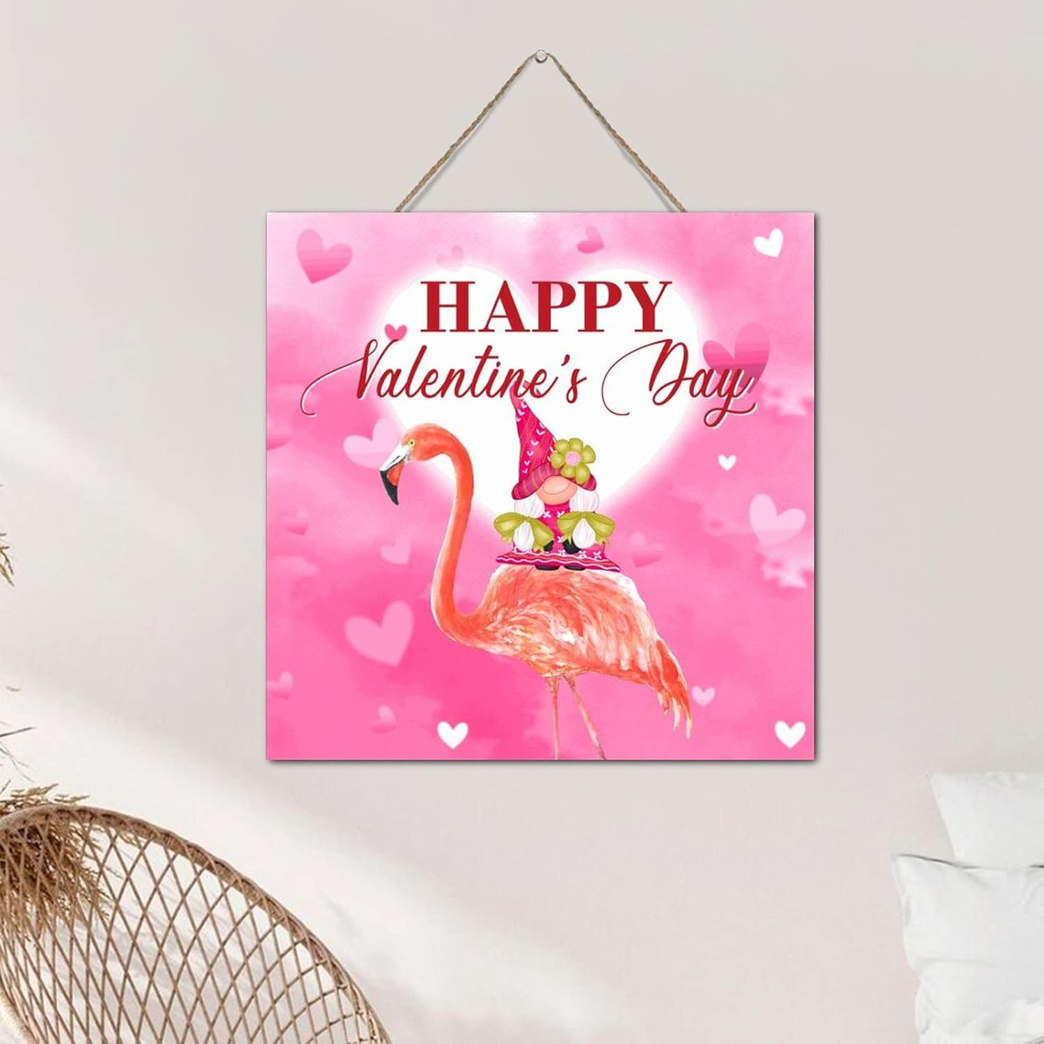 Flamingo Gnome Valentine Wall Plaque 12x12 Inch