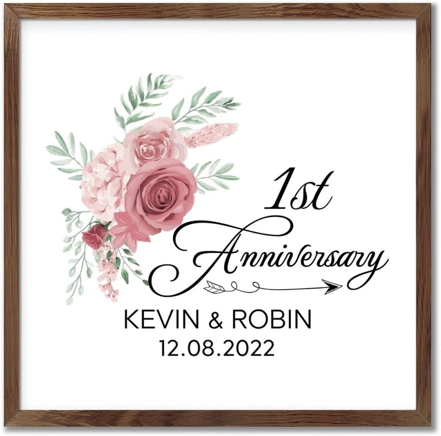 Pink Rose 1st Anniversary Framed Wood Sign Home Decor