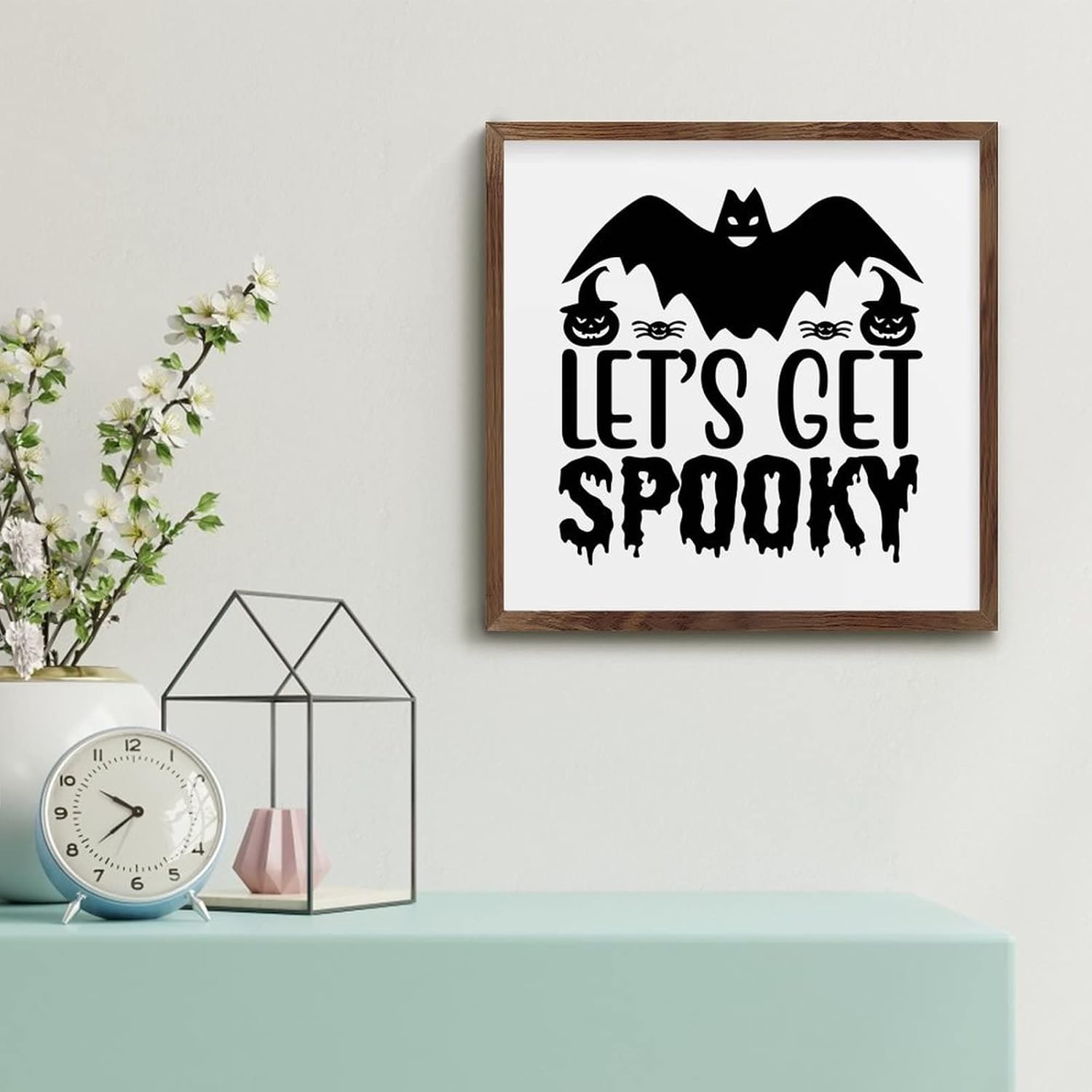 Spooky Witch Broom Stick Wood Framed Wall Sign