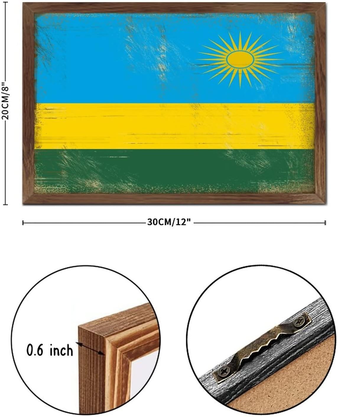 Christmas Farmhouse Decor Rwanda Flag Framed Wood Sign Wall Art