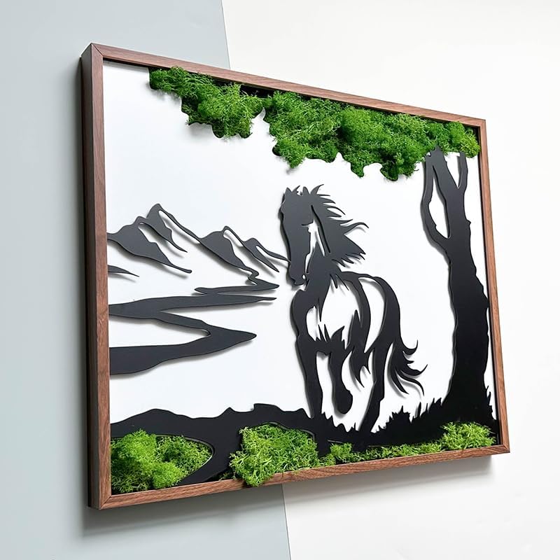 ETICIAN Metal Art Moss Wall Pediment with Horse Sculpture