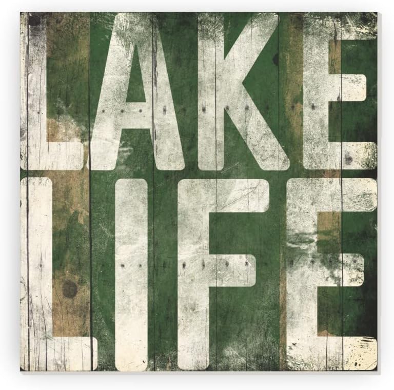 Lake Life Weathered Farmhouse Wood Wall Decor Sign 16x16