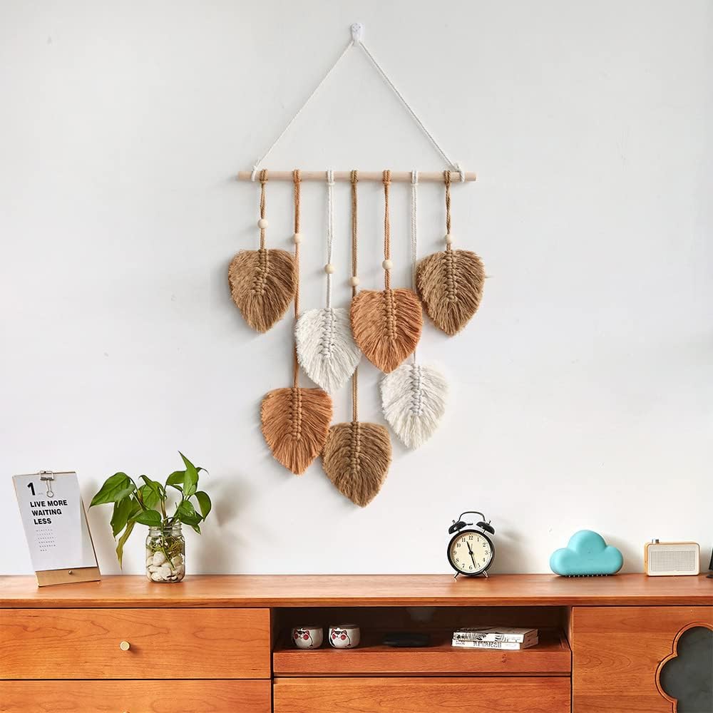 Macrame Wall Hanging with Colorful Leaf Tassels