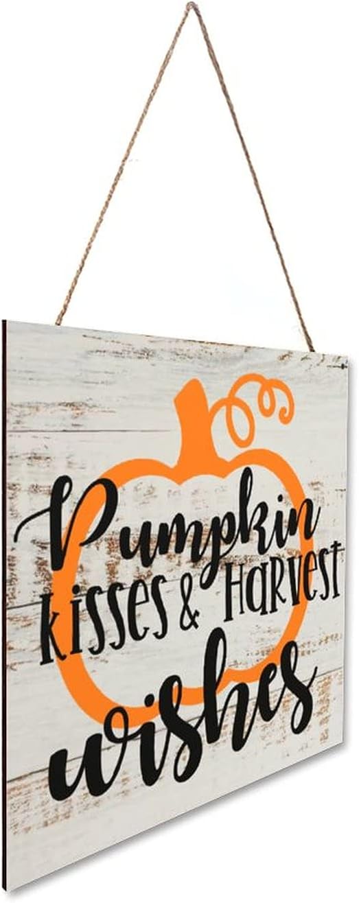 Pumpkin Kisses Harvest Wishes Wall Plaque Sign 12x12