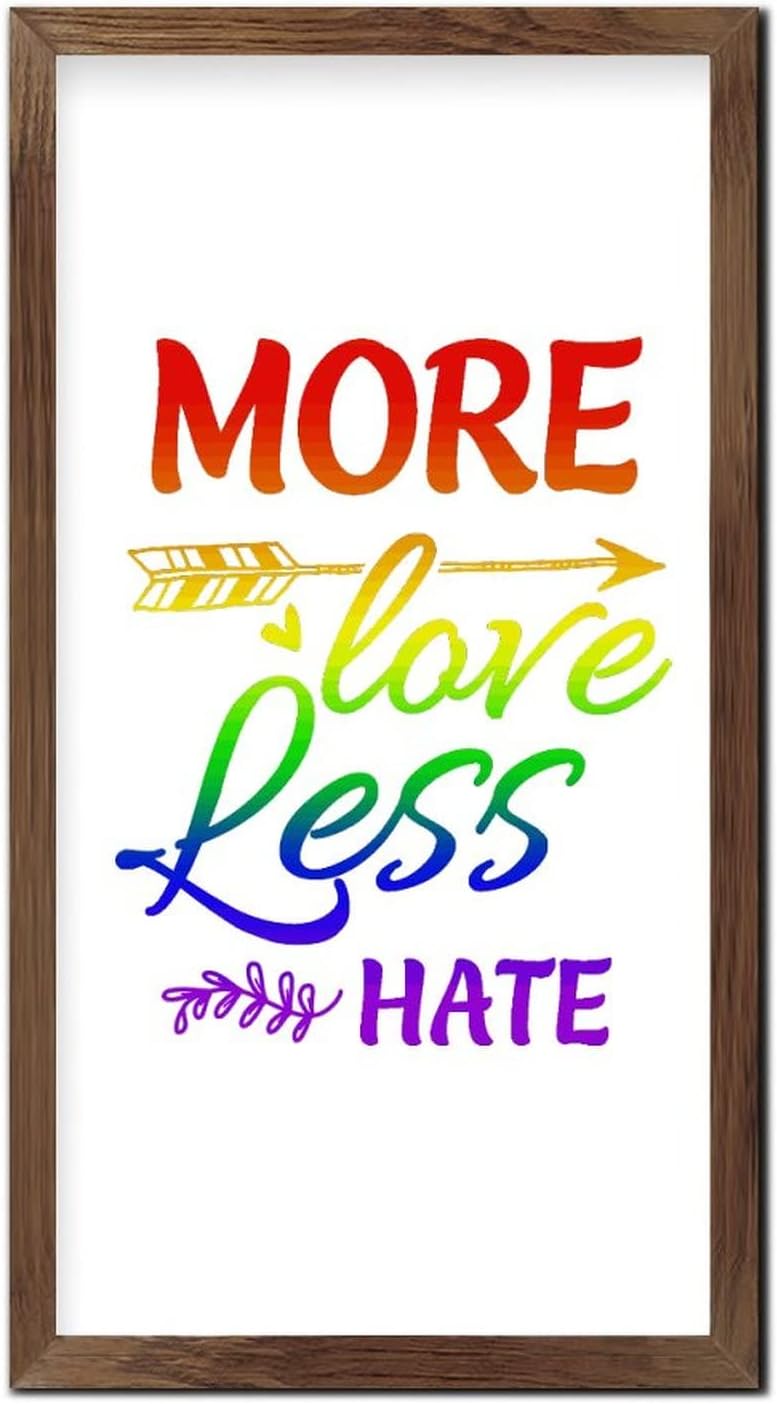 LGBTQ Pride Framed Wooden Sign More Love Less Hate 22x12 In