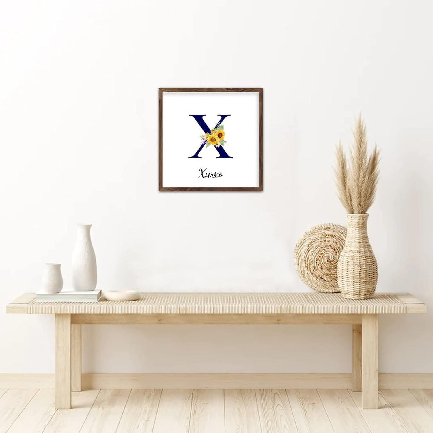 Funlucy Personalized Name Sunflower Monogram Letter X Framed Wooden Sign