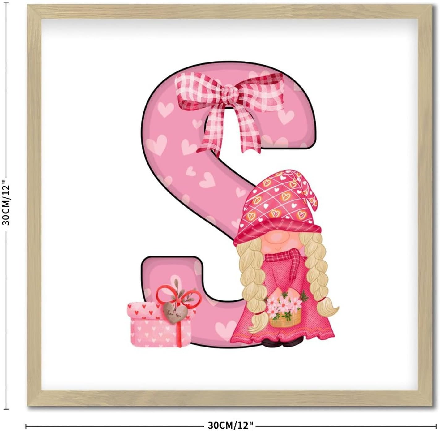 Personalized Wood Framed Sign Valentines Day Gnomes Initial Letter S