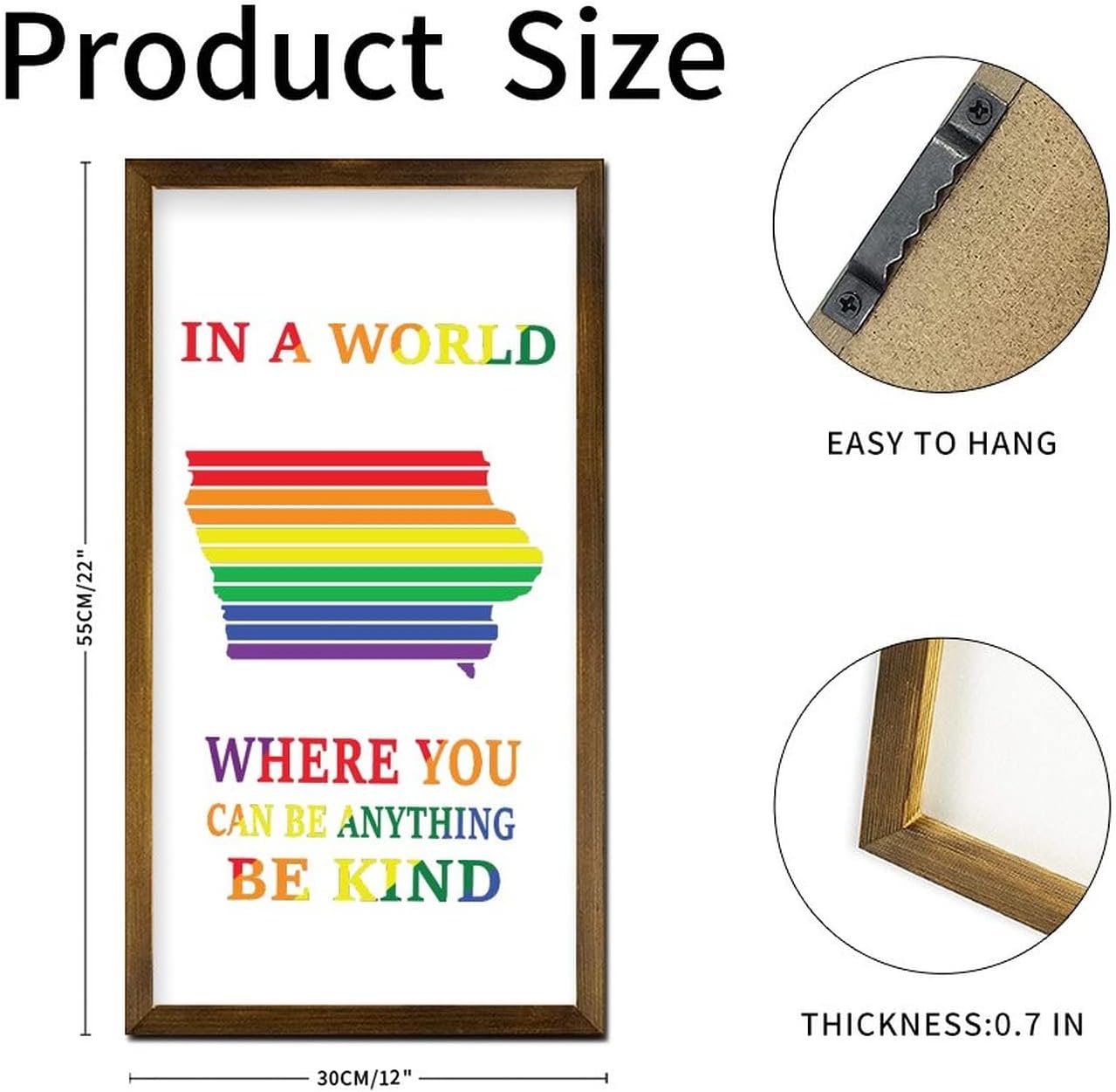 Rainbow Progress Pride Wood Framed Wall Sign 22x12 In