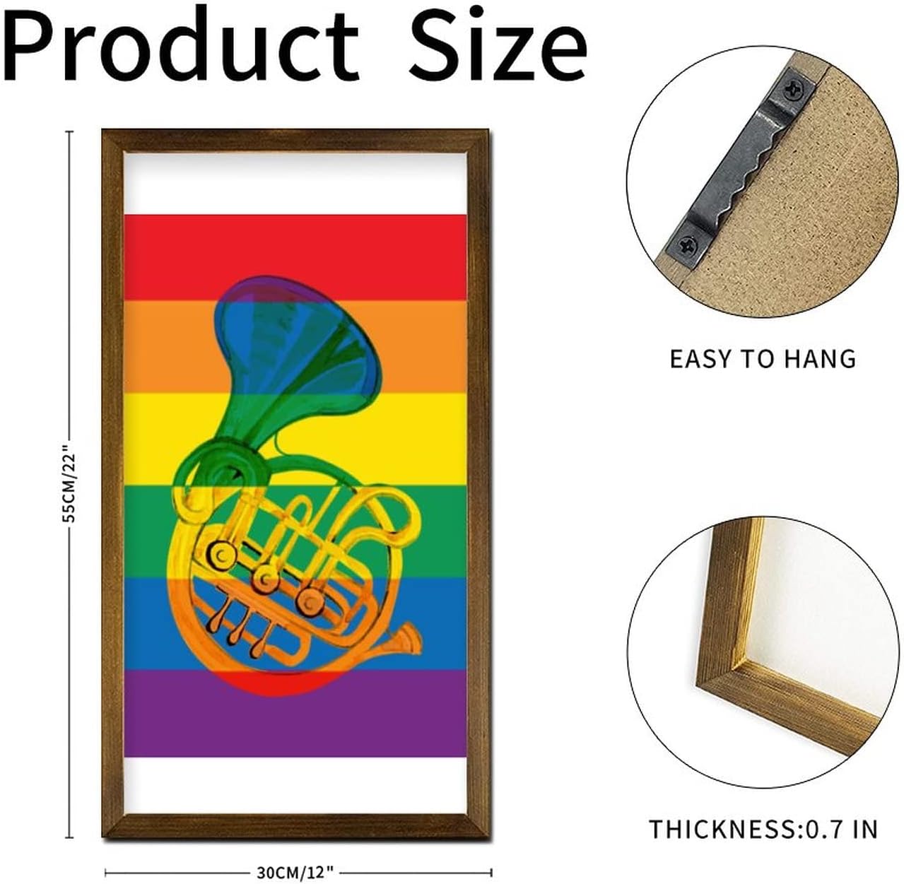 LGBTQ Pride Wood Wall Sign Rainbow Tuba Design