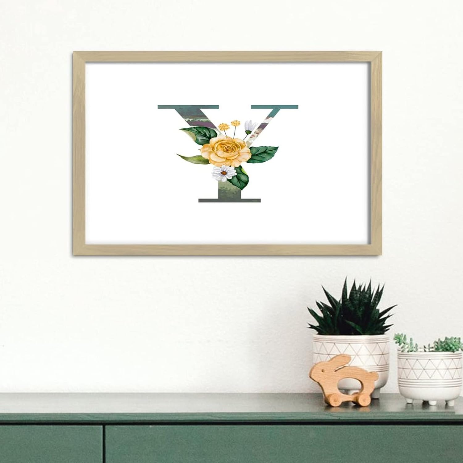 Blue Green Aqua Wooden Wall Sign with Y Initial