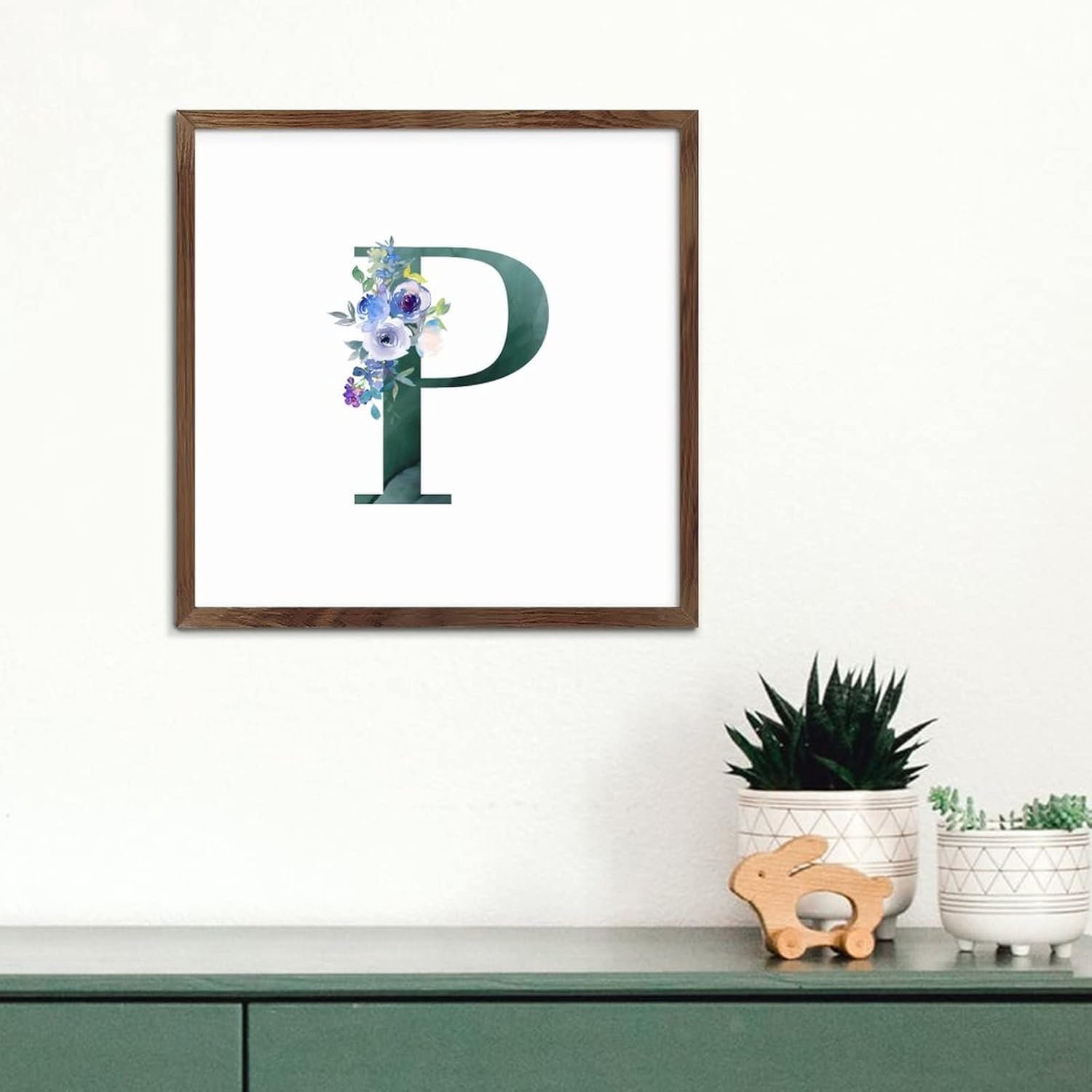 Personalized Wood Framed Monogram Sign with Peonies Design