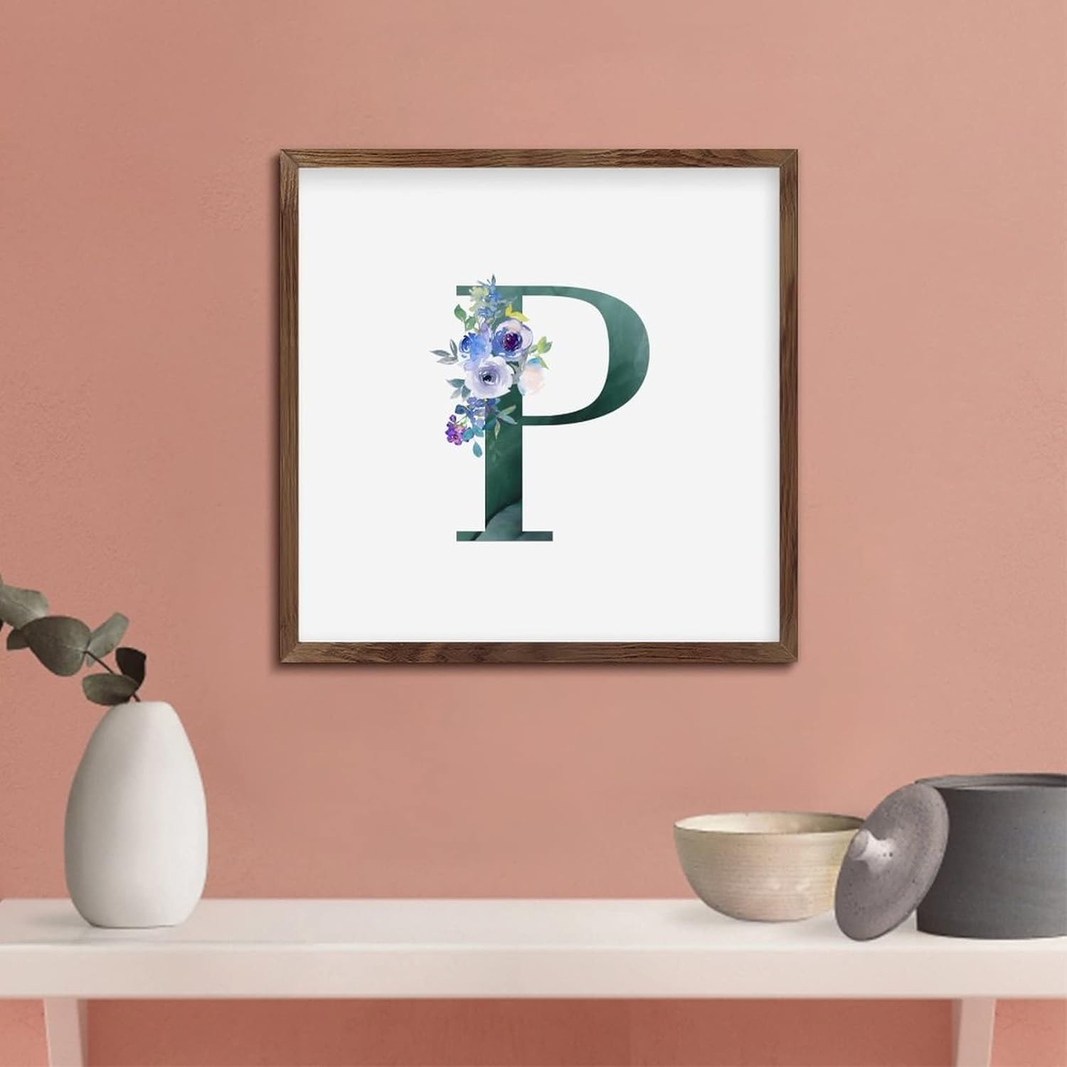 Personalized Wood Framed Monogram Sign with Peonies Design