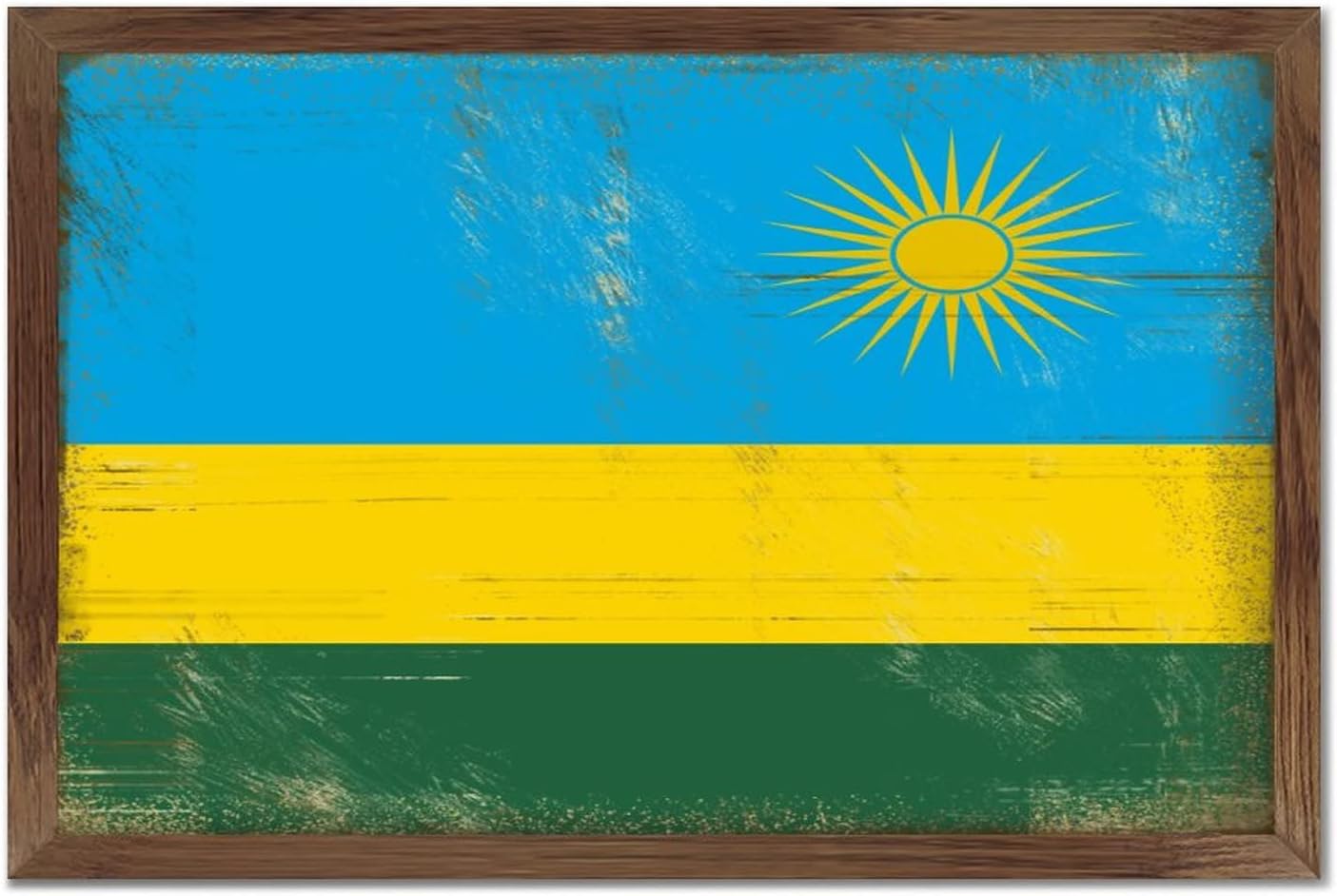 Christmas Farmhouse Decor Rwanda Flag Framed Wood Sign Wall Art