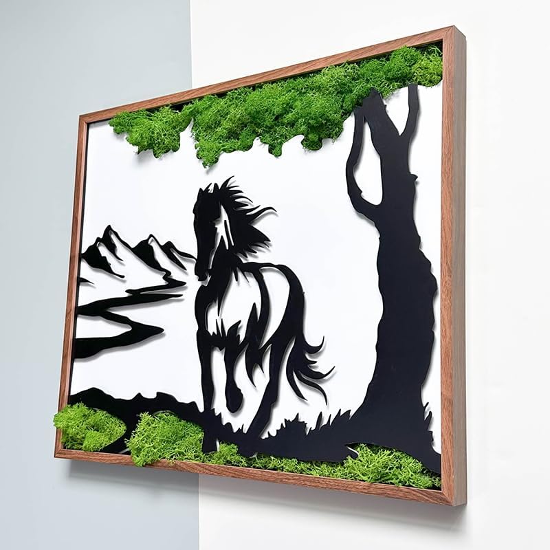 ETICIAN Metal Art Moss Wall Pediment with Horse Sculpture