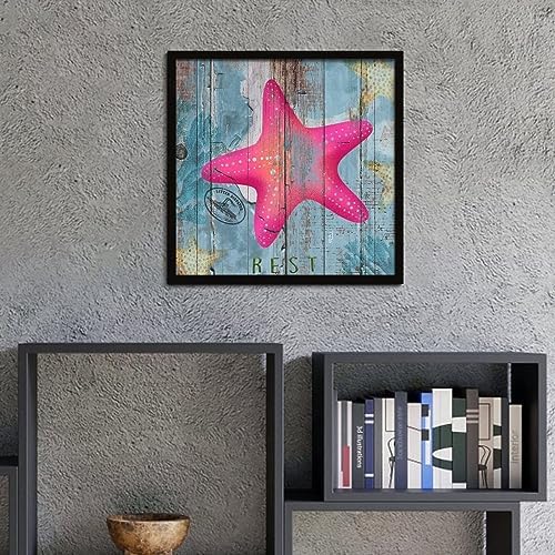 Hanging Wood Framed Wall Decor Sign Starfish Nautical Theme