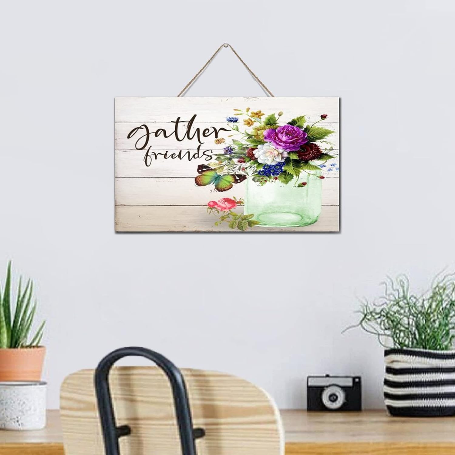 Modern Wall Decor Wood Signs with Floral Design