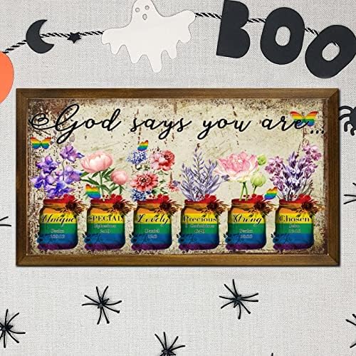LGBTQ Pride Wood Framed Wall Art Sign 12x22 In