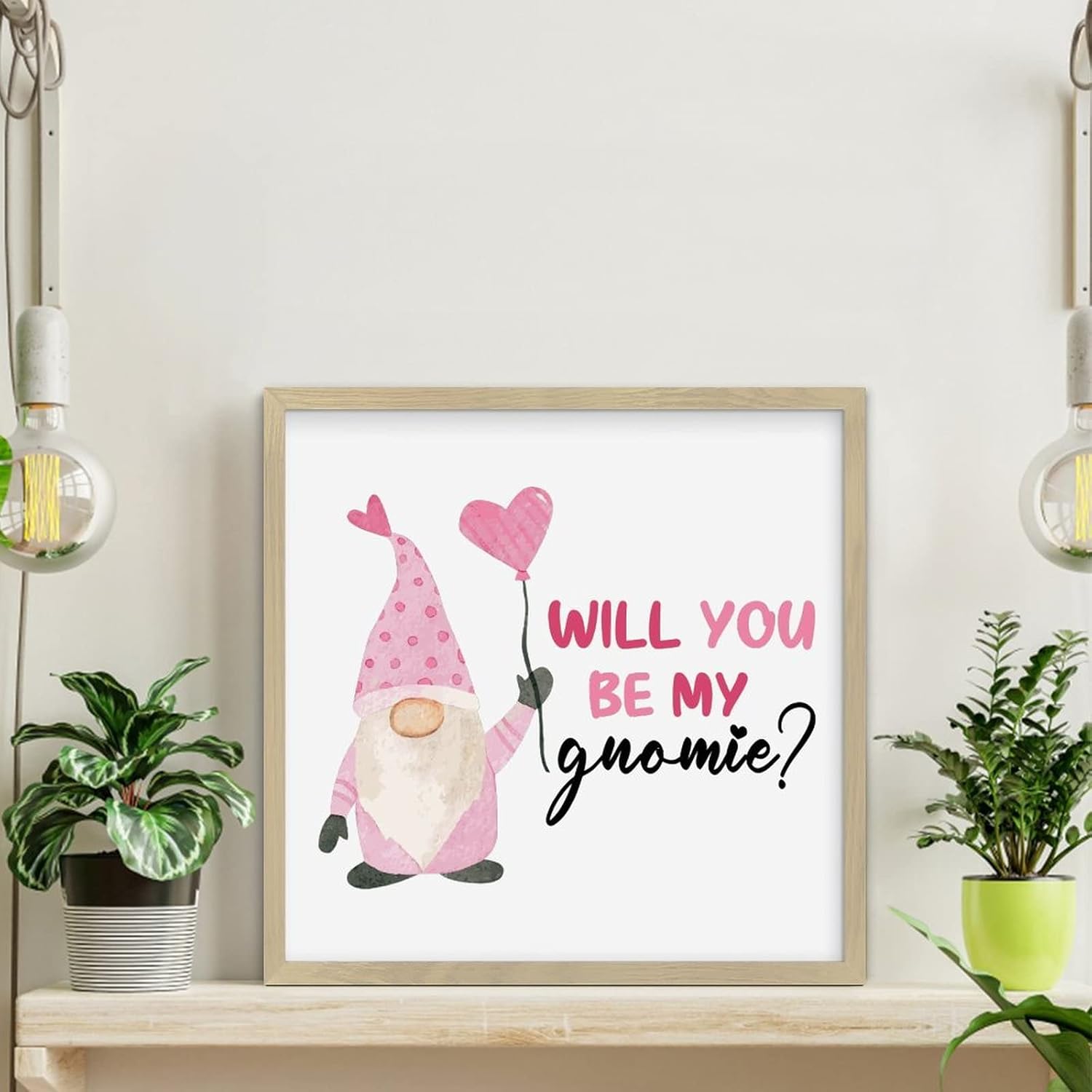 Valentines Day Gnomie Wood Framed Sign