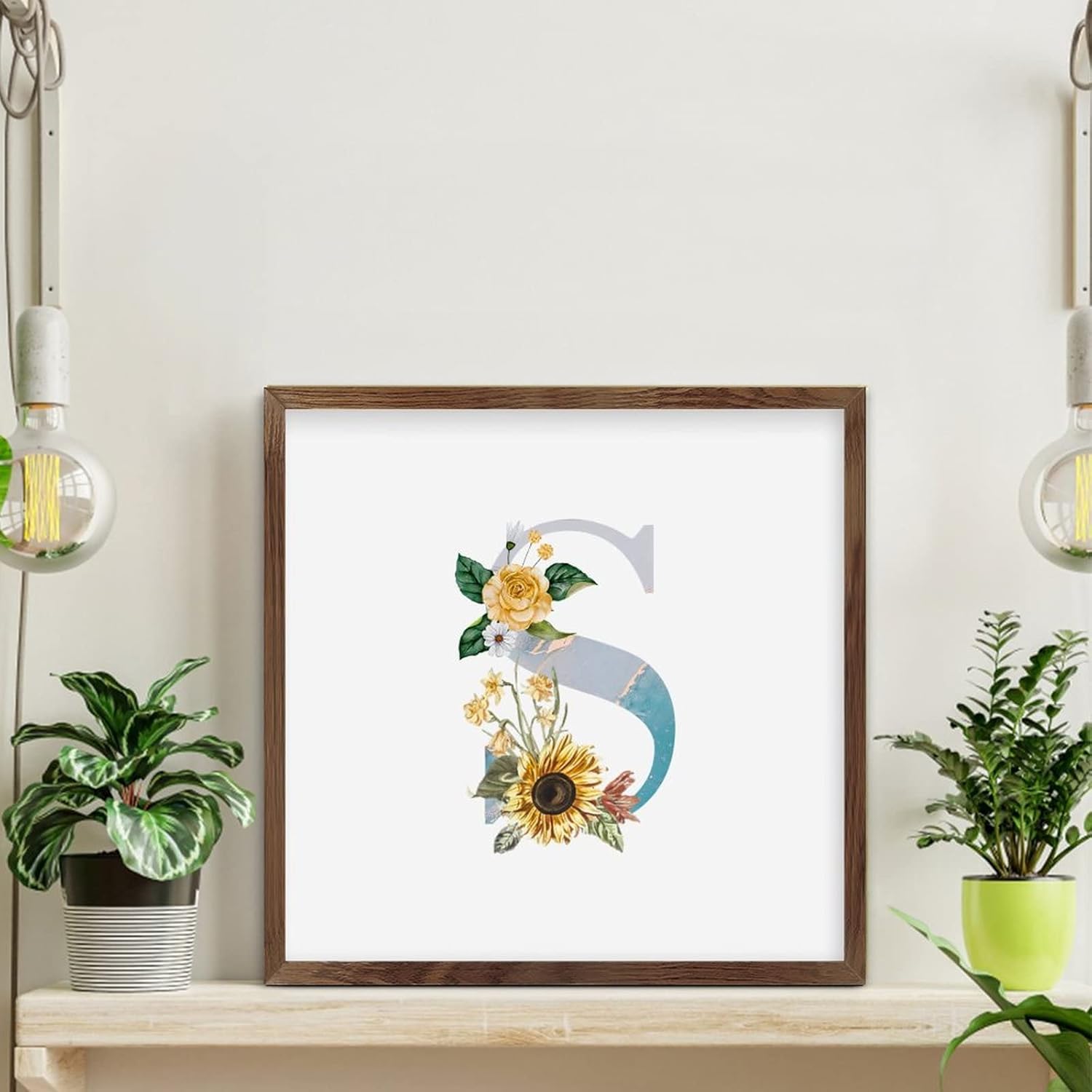 Blue Monogram Initial Letter S Framed Wall Art Sign