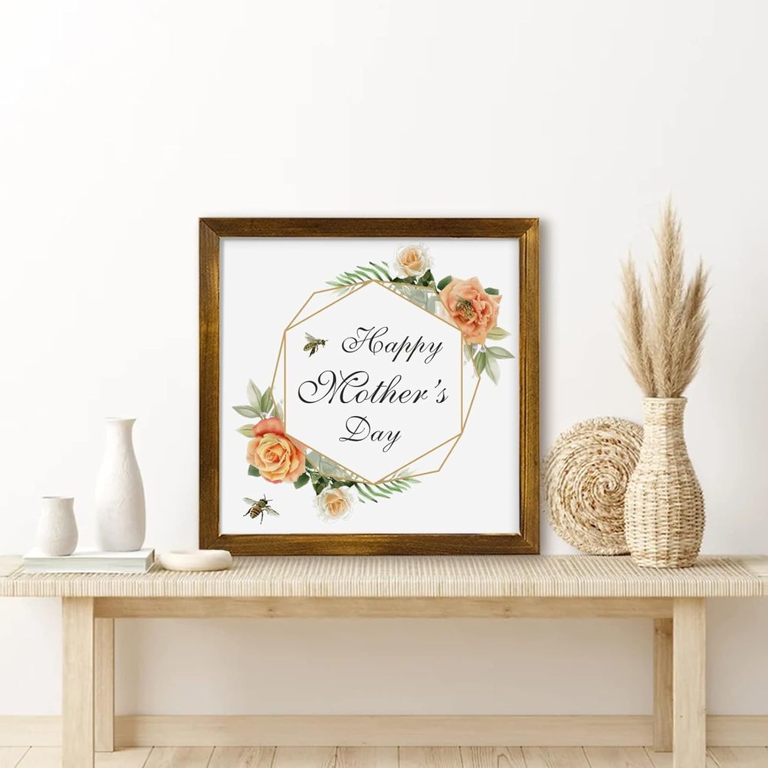 Mothers Day Wood Frame Sign with Floral Wreath 1