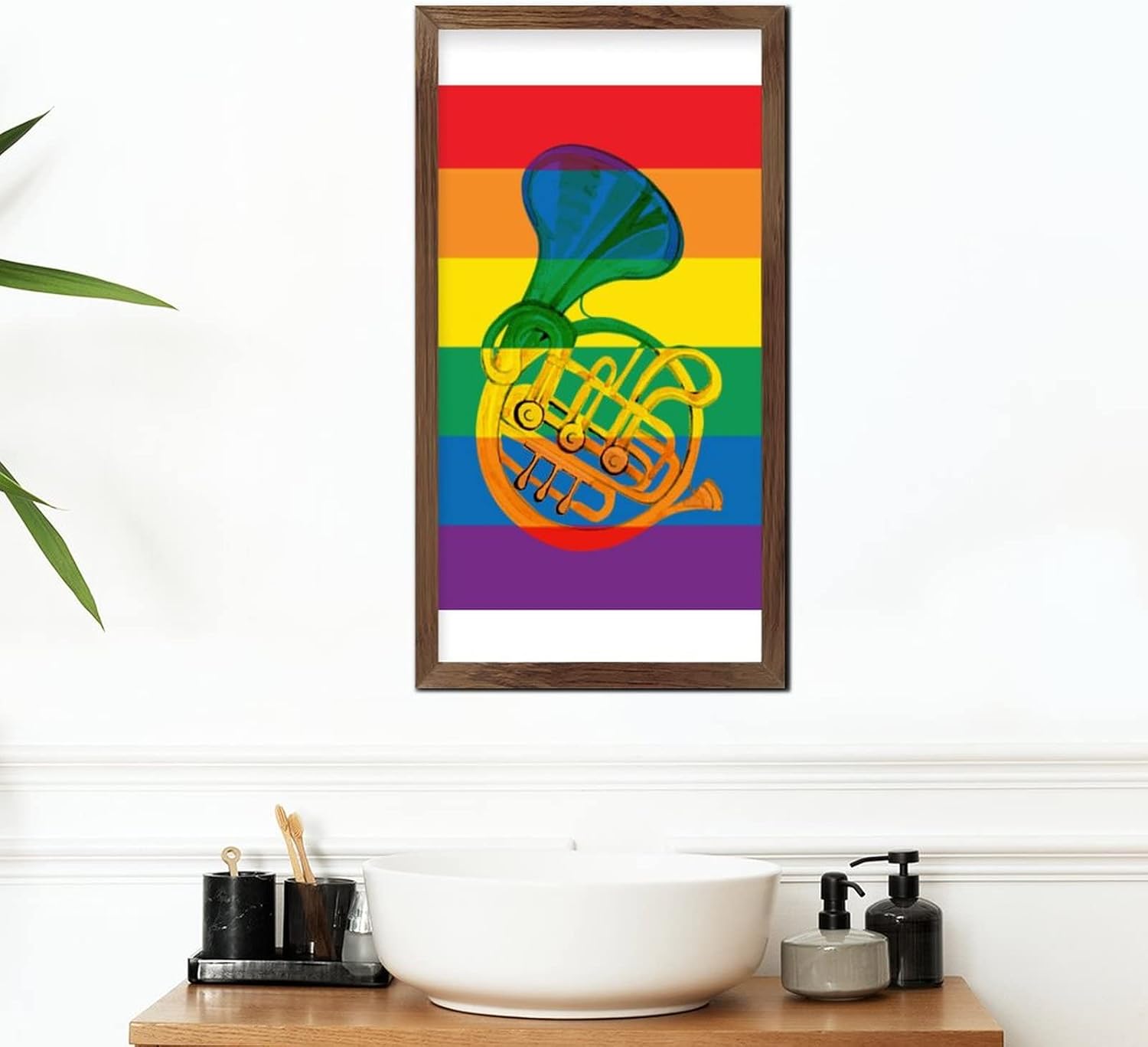 LGBTQ Pride Wood Wall Sign Rainbow Tuba Design