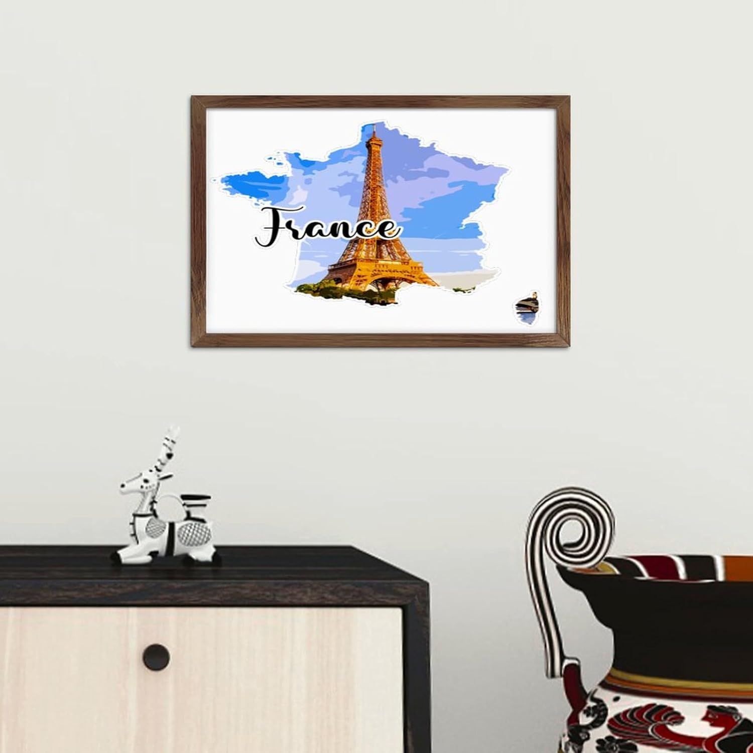 France Framed Wood Sign Plaque Wall Art Decor