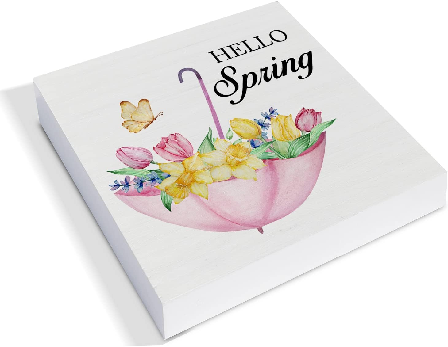 Country Farmhouse Hello Spring Flowers Wood Box Sign Decor