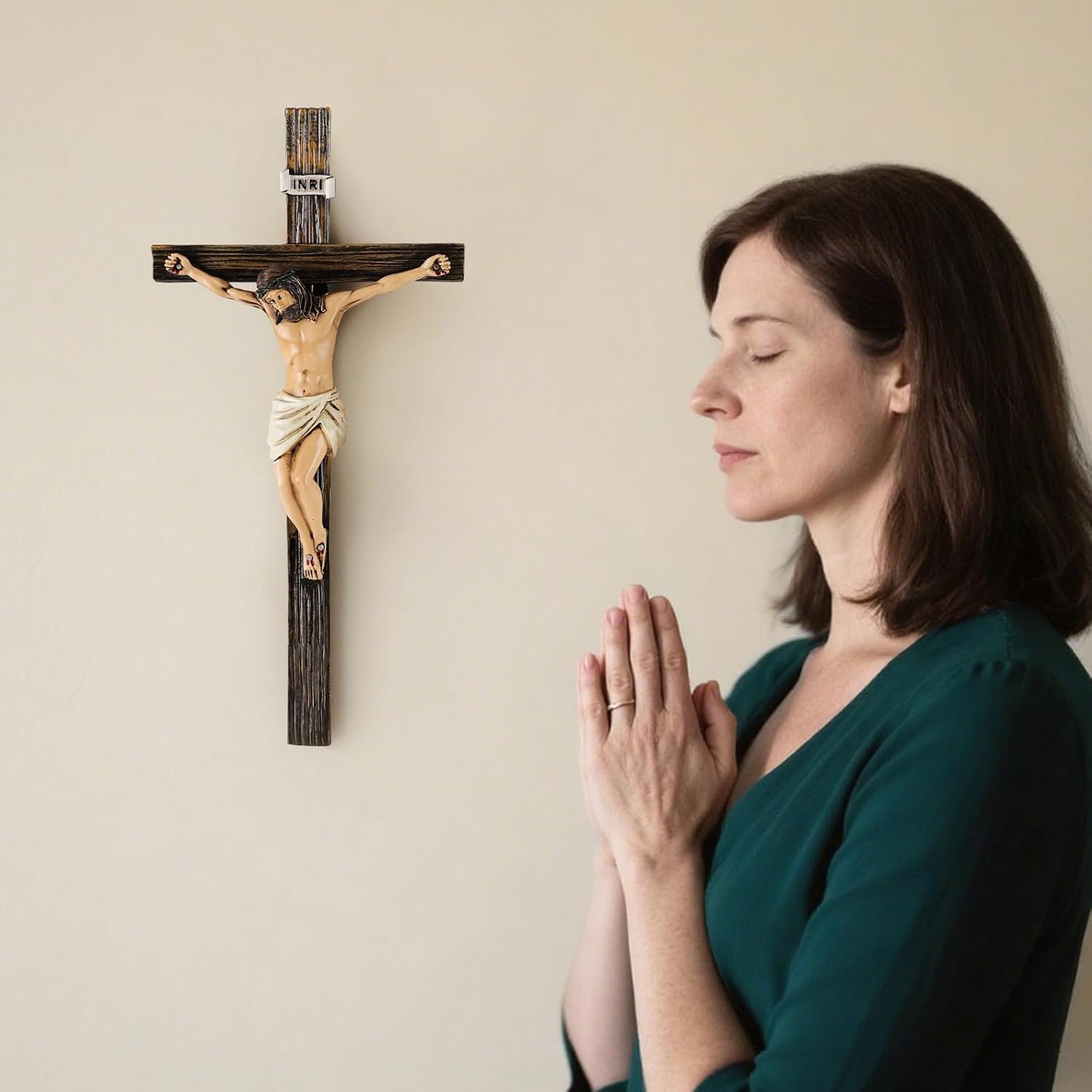 Magicsculp 106 Inch Catholic Wall Cross - Hand Painted Resin Decoration